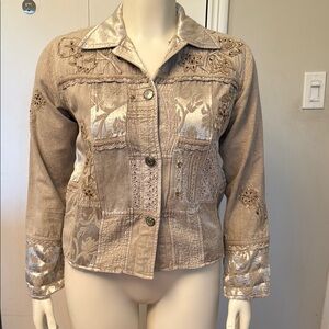 Bellissima Small Embroidered Brocade Boho Beige Jacket